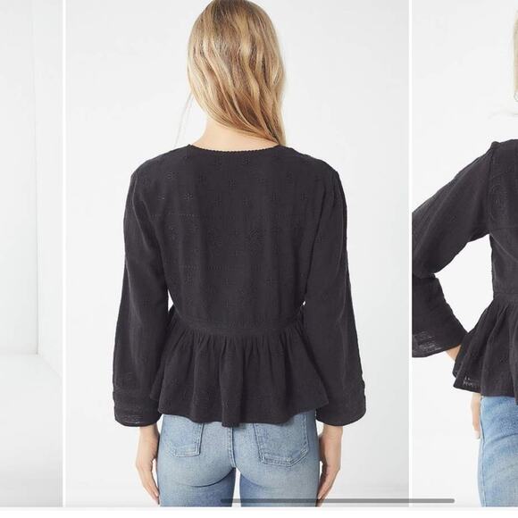 Urban Outfitters Isabella Embroidered Lace Babydoll Cropped Top Black Size Large - Picture 9 of 10
